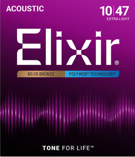 Elixir 80/20 Bronze Acoustic Guitar Strings Polyweb (10-47)