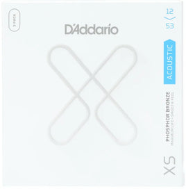 D'Addario XSAPB1253 XS Phosphor Bronze Acoustic Guitar Strings - .012-.053 Light, 3-pack
