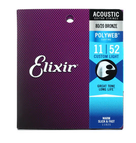 Elixir 8/20 Bronze Polyweb coating Acoustic Guitar Strings Custom Light (11-52)
