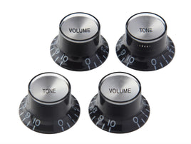 Gibson top hat knobs, black with silver inserts, 4 pack