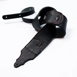 Franklin Strap Original Black Glove Leather Guitar Strap 3" Red Stitches