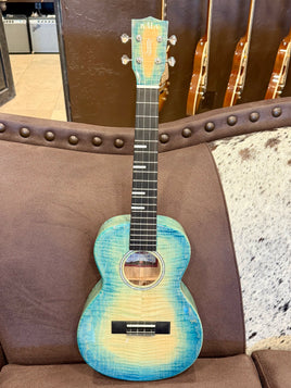 Kala All Solid Blue Flame Maple Waterfall Tenor Ukulele w/ Bag