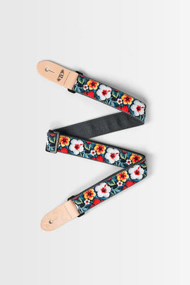 Ukulele Strap 1" Black Hibiscus
