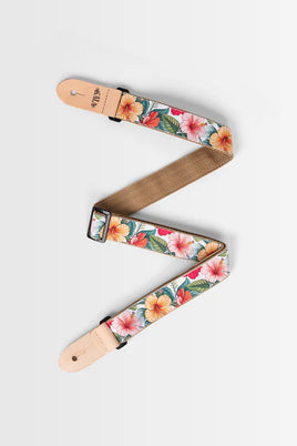 Ukulele Strap 1" White Hibiscus