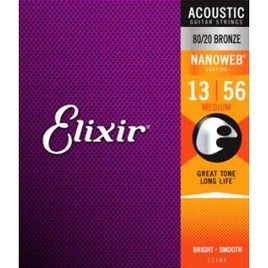 Elixir Strings Nanoweb 80/20 Bronze Acoustic Guitar Strings - .013-.056 Medium